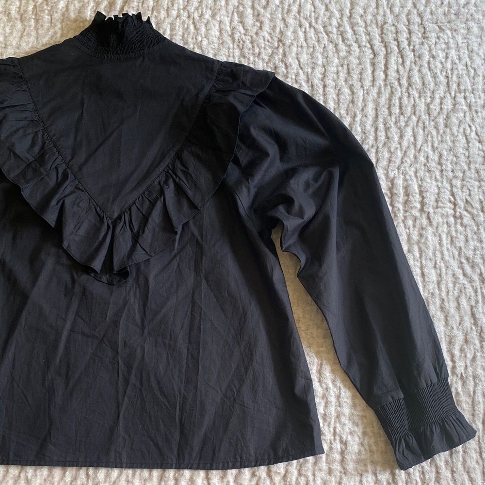 Black Ruffled Women's Top - Picture 4 of 7